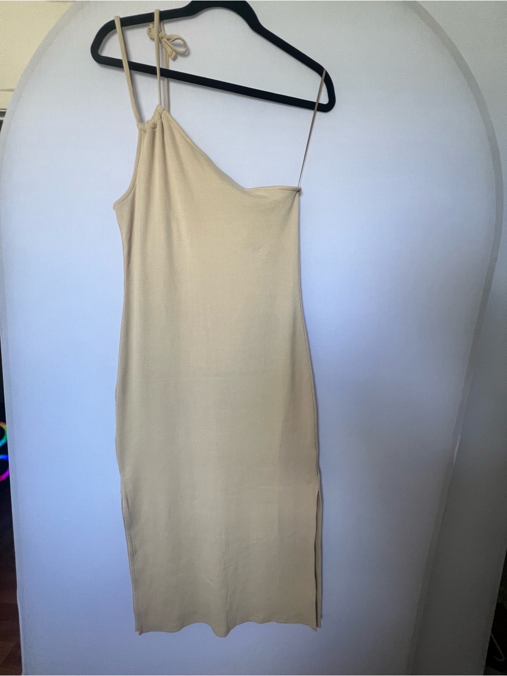 Old Navy One-Shoulder Slip Dress in Light Cream